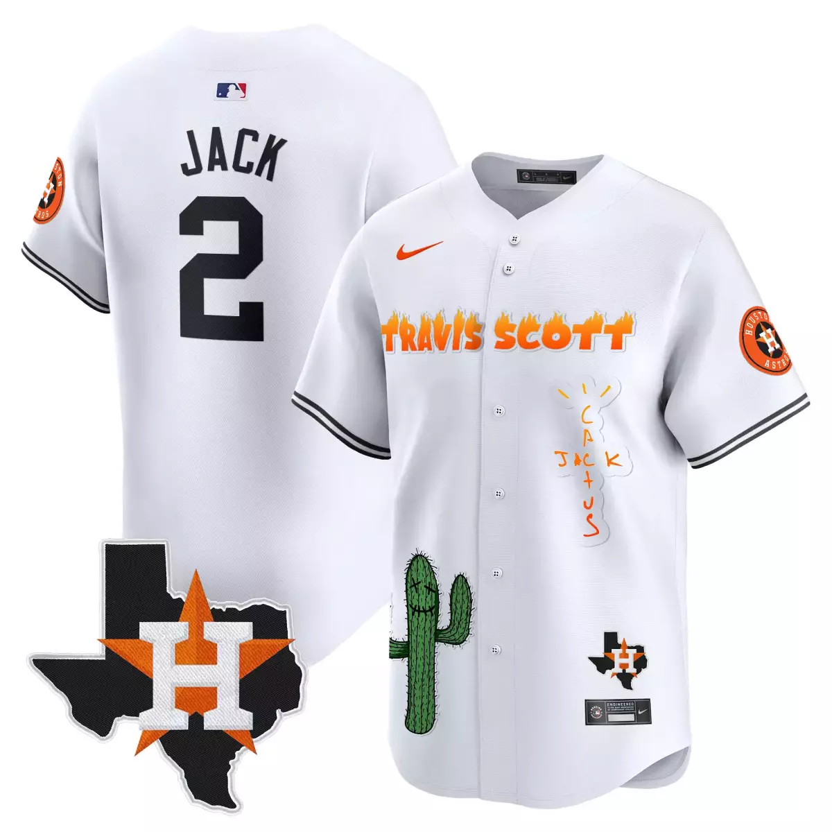 Jack Cactus 2 Houston Astros Jersey White Travis Scott Texas Men Orange Black Green