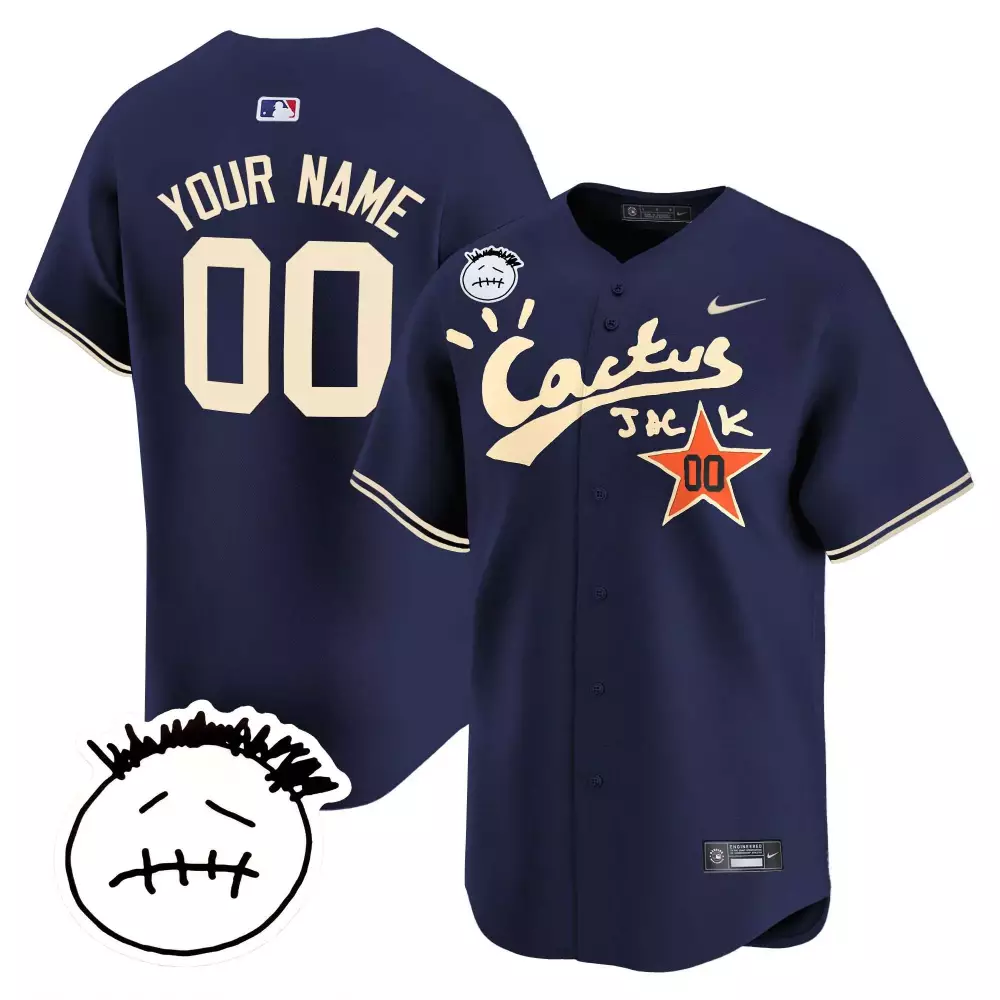 Custom Cactus Jack Jersey Navy Blue Men Tan Orange Vapor Premier Limited All Stitched