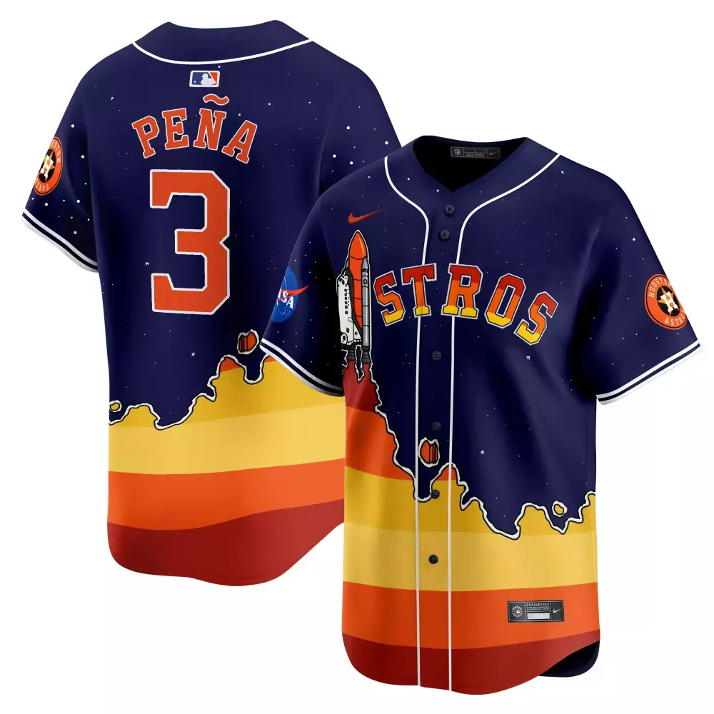 Jeremy Pena 3 Astros Jersey Navy City Connect Nasa Men Alternate Split Design Orange