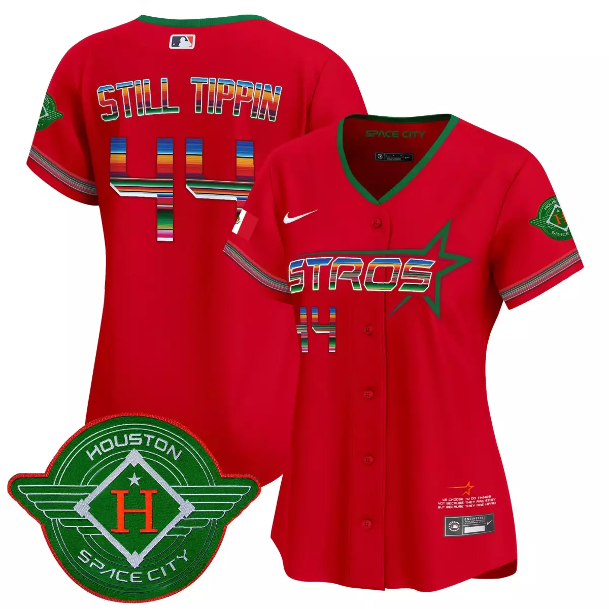 Still Tippin 44 Astros Jersey Red Houston Space City Men Split Custom Design Green