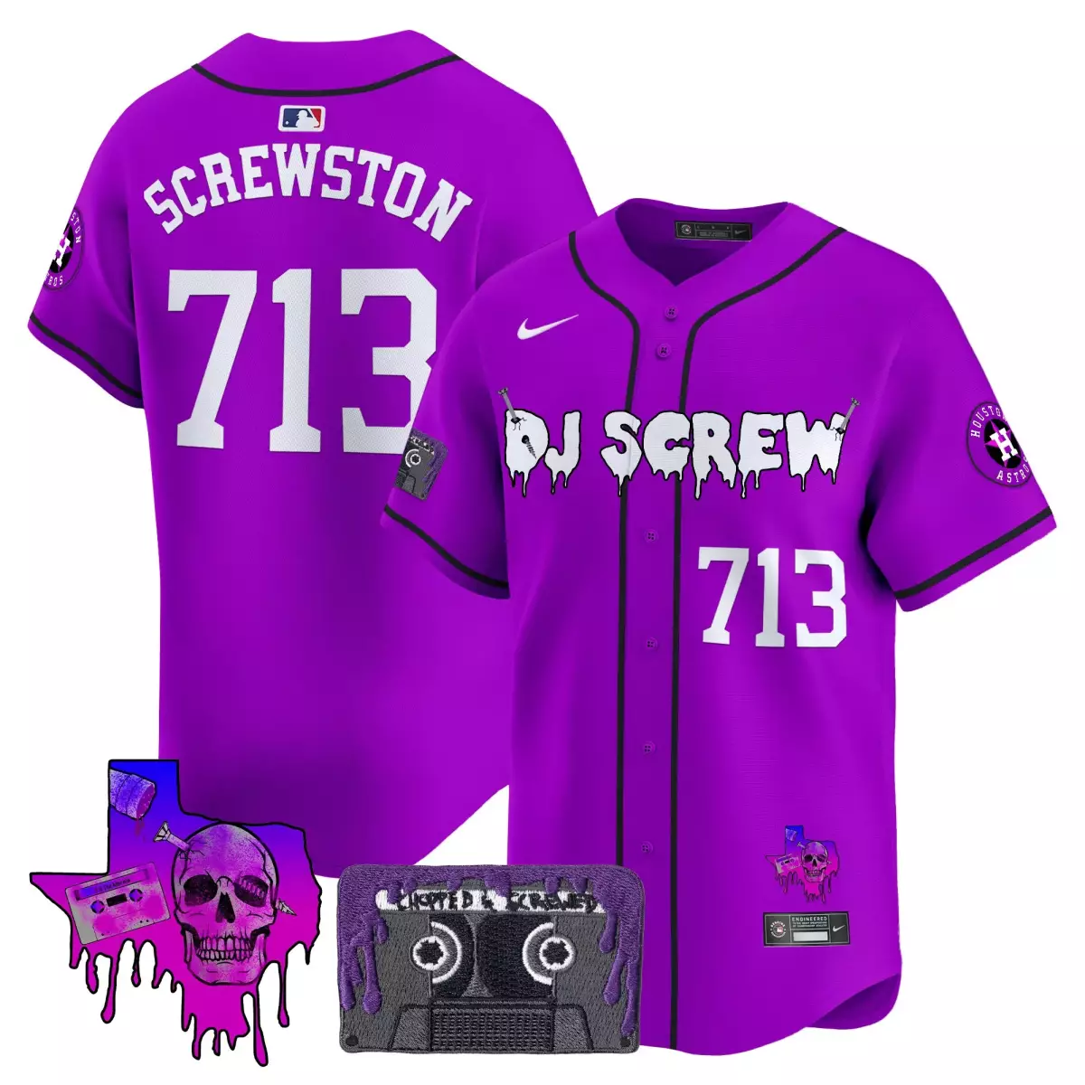 Screwston Dj Houston Astros Jersey Purple Screw Tape Left Right Men White Black Vapor