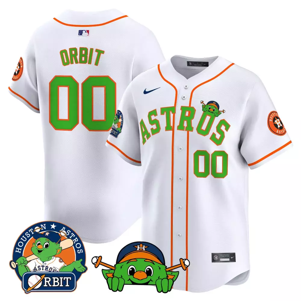 Orbit Houston Astros Jersey White Mascot Men Orange Green Vapor Premier Limited v3
