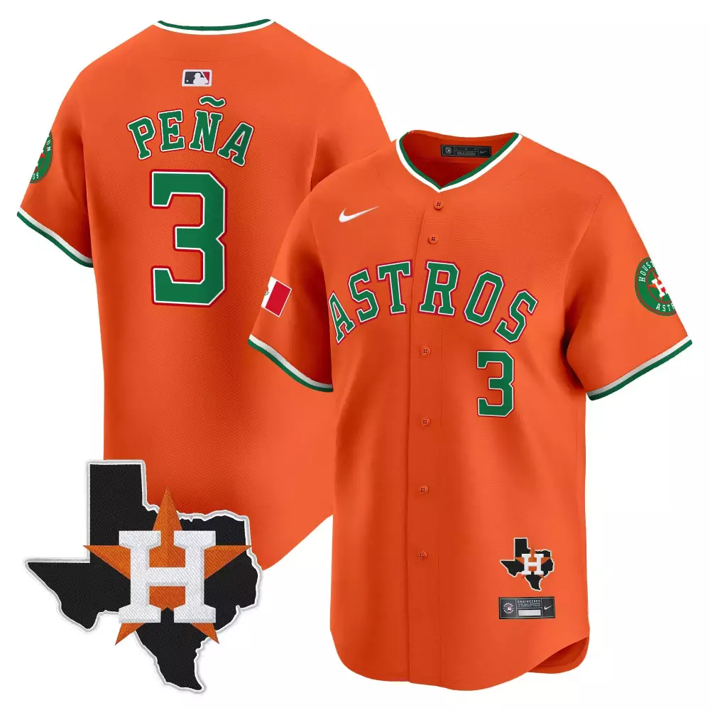 Jeremy Pena 3 Astros Jersey Orange City Connect Texas Mexico Flag Men Alternate Green