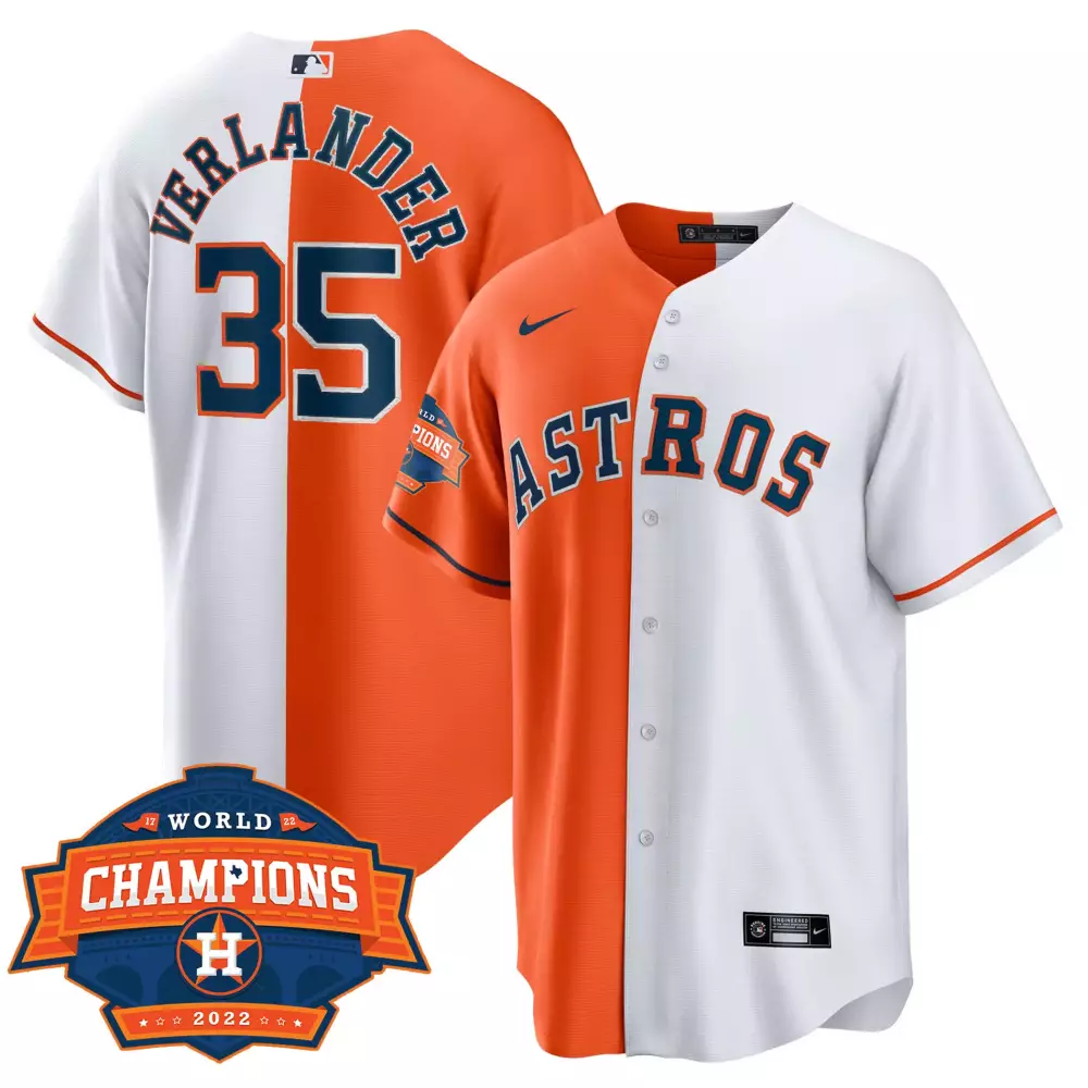 Justin Verlander 35 Astros Jersey Orange World Series Champions 2022 Men Split Design