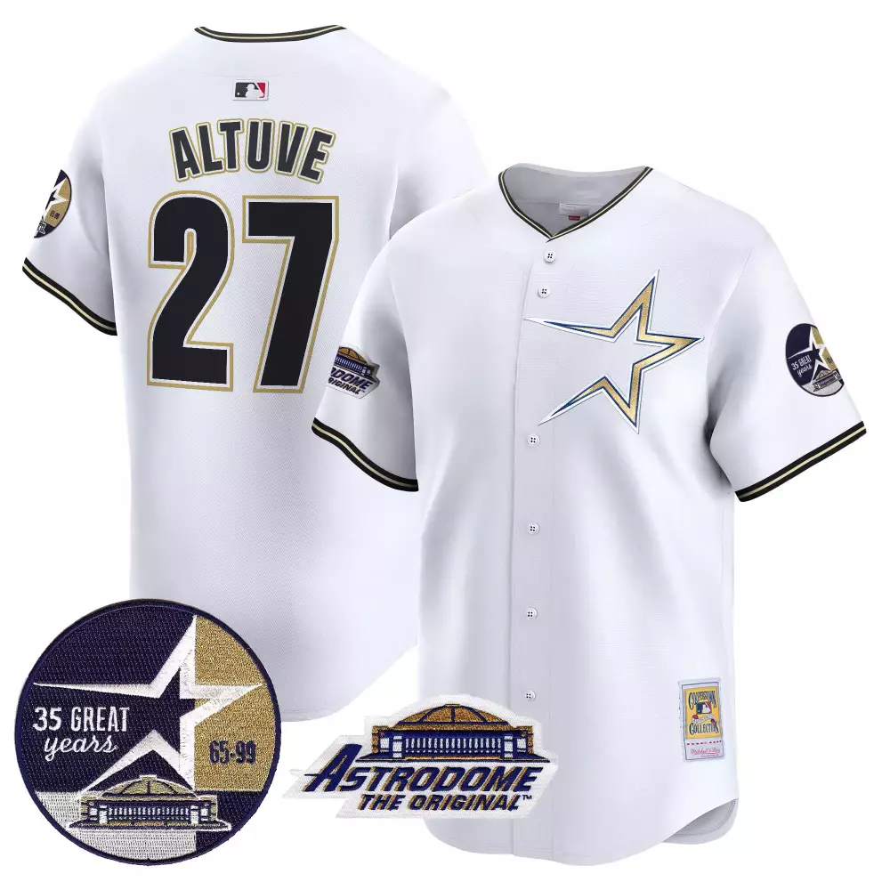 Jose Altuve 27 Astros Jersey White Astrodome Original 1999 Men Alternate Gold Navy