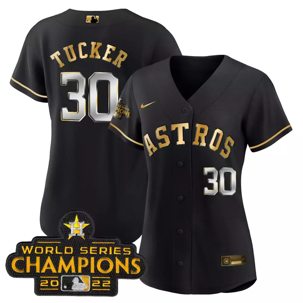Kyle Tucker 30 Astros Jersey Black 2022 World Series Champions Men Gold Silver Rush