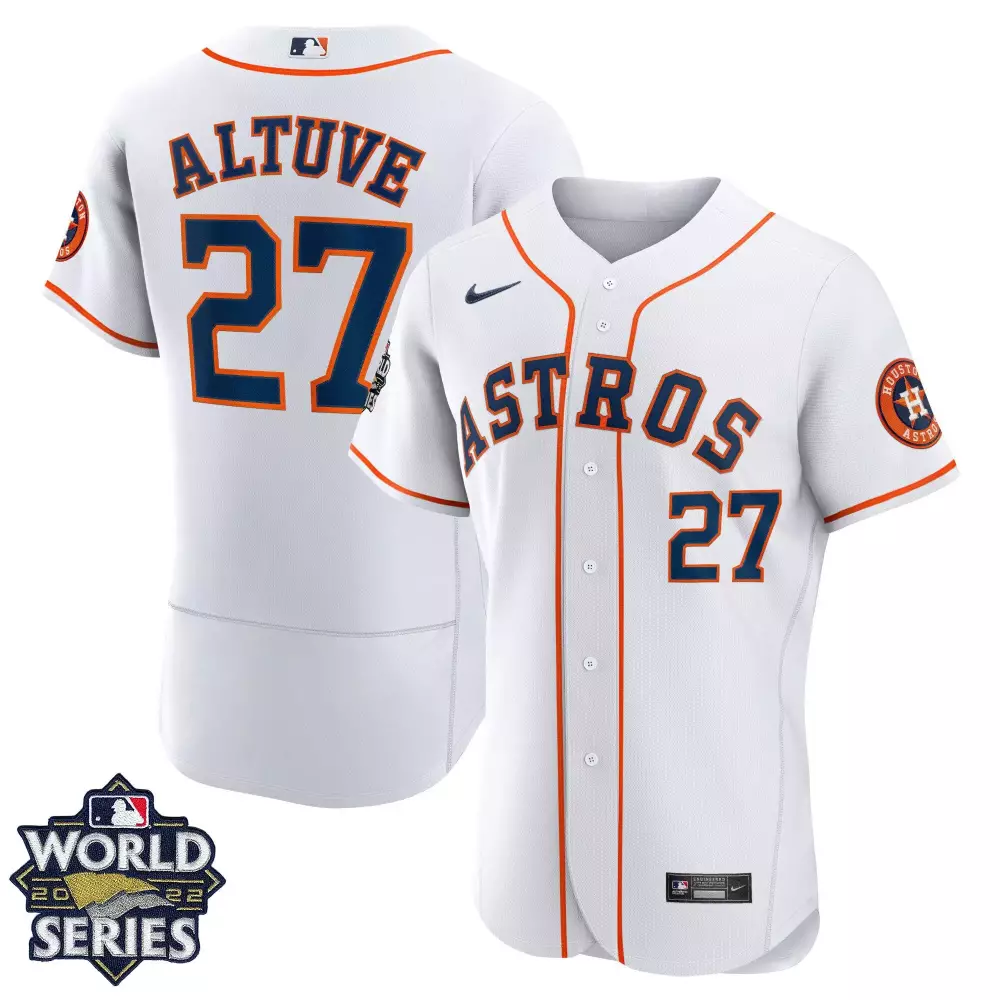 Jose Altuve 27 Astros Jersey White World Series 2022 Men Orange Navy Blue All Stitched