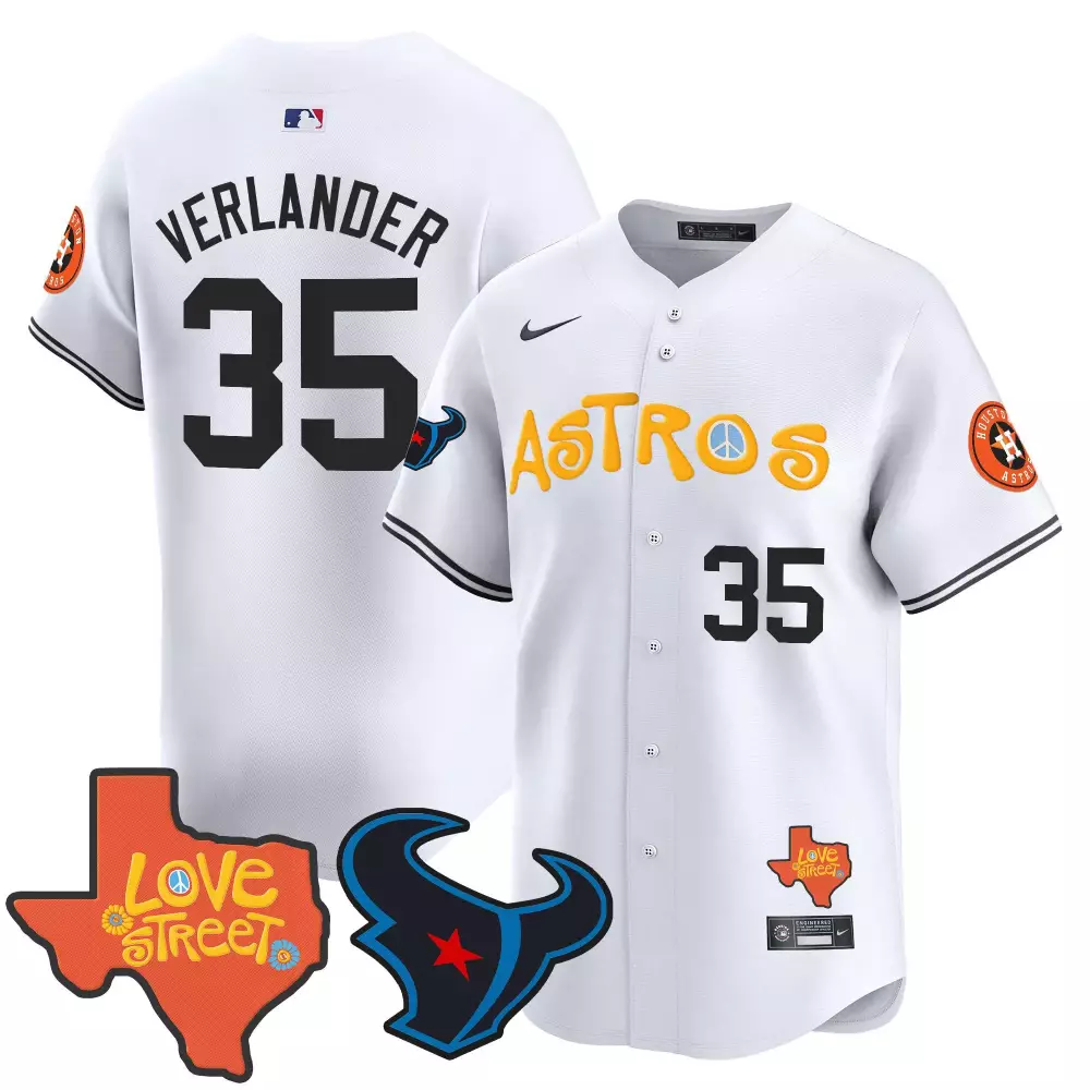 Justin Verlander 35 Astros Jersey White City Connect Love Street Houston Texans 2023