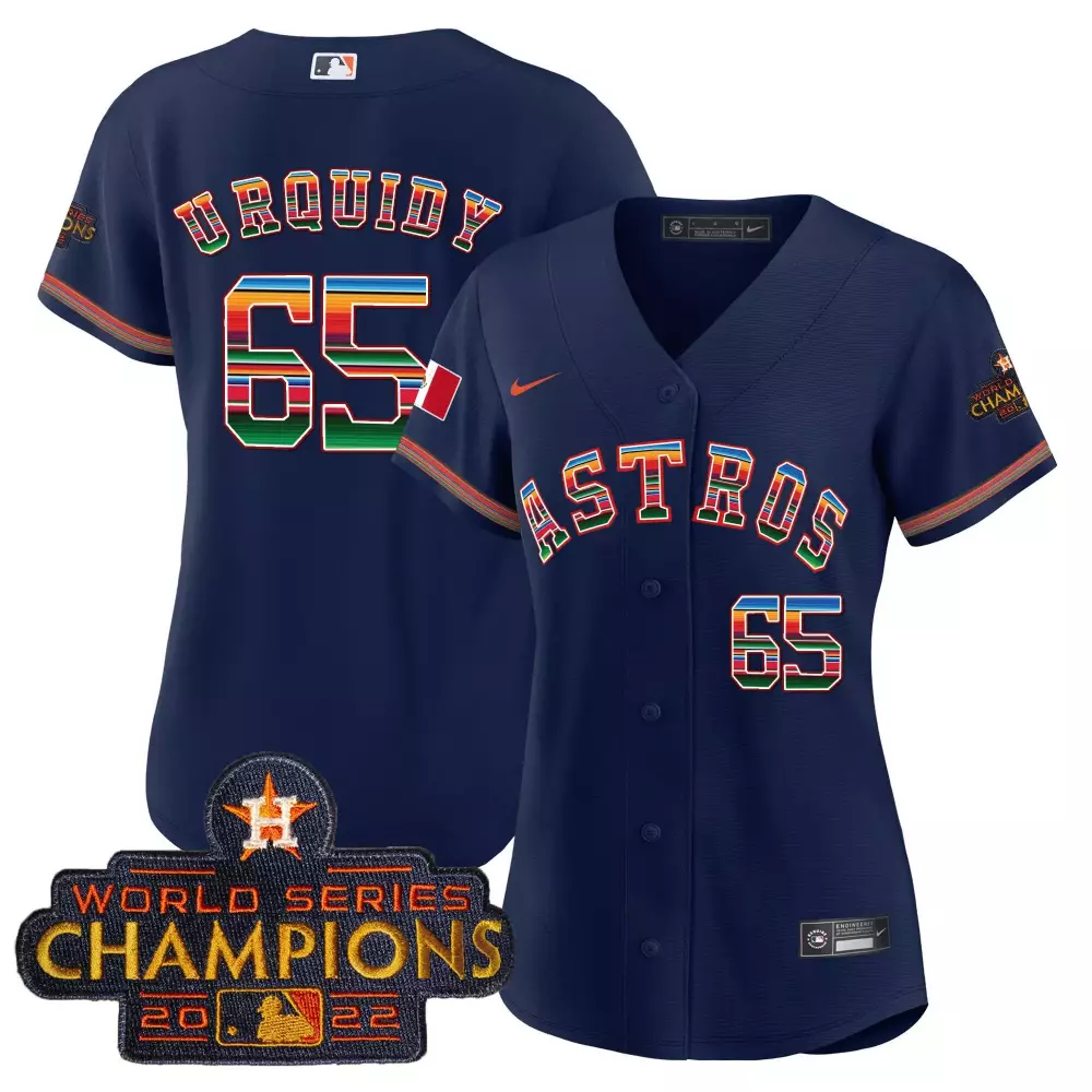 Jose Urquidy 65 Astros Jersey Navy World Series Champions 2022 Men Orange Yellow