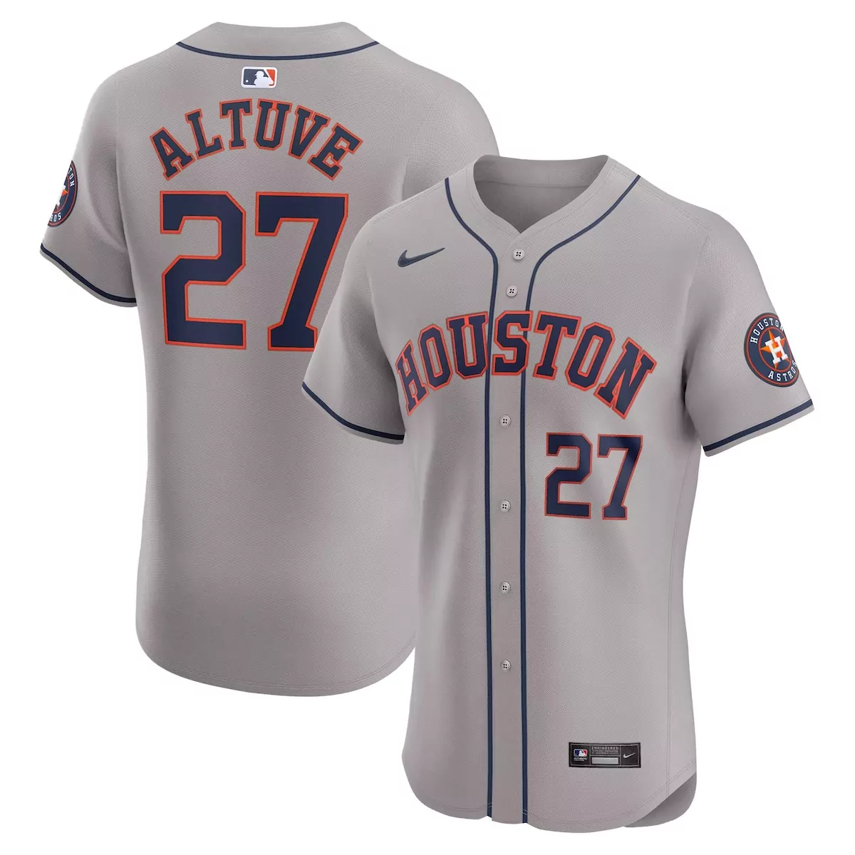 Jose Altuve 27 Houston Astros Jersey Gray Men Navy Orange Elite