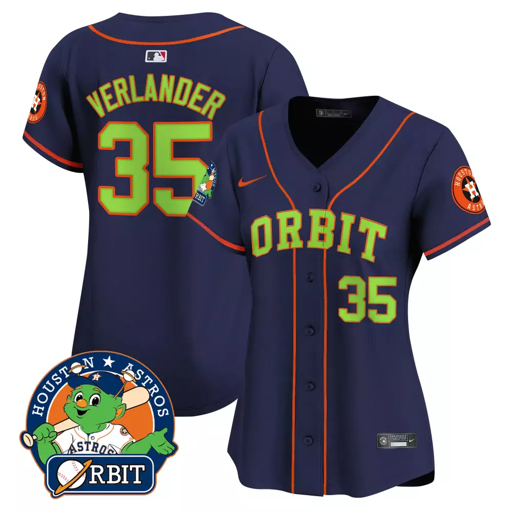 Justin Verlander 35 Jersey Navy Houston Astros Orbit Mascot Men Orange Lime Green