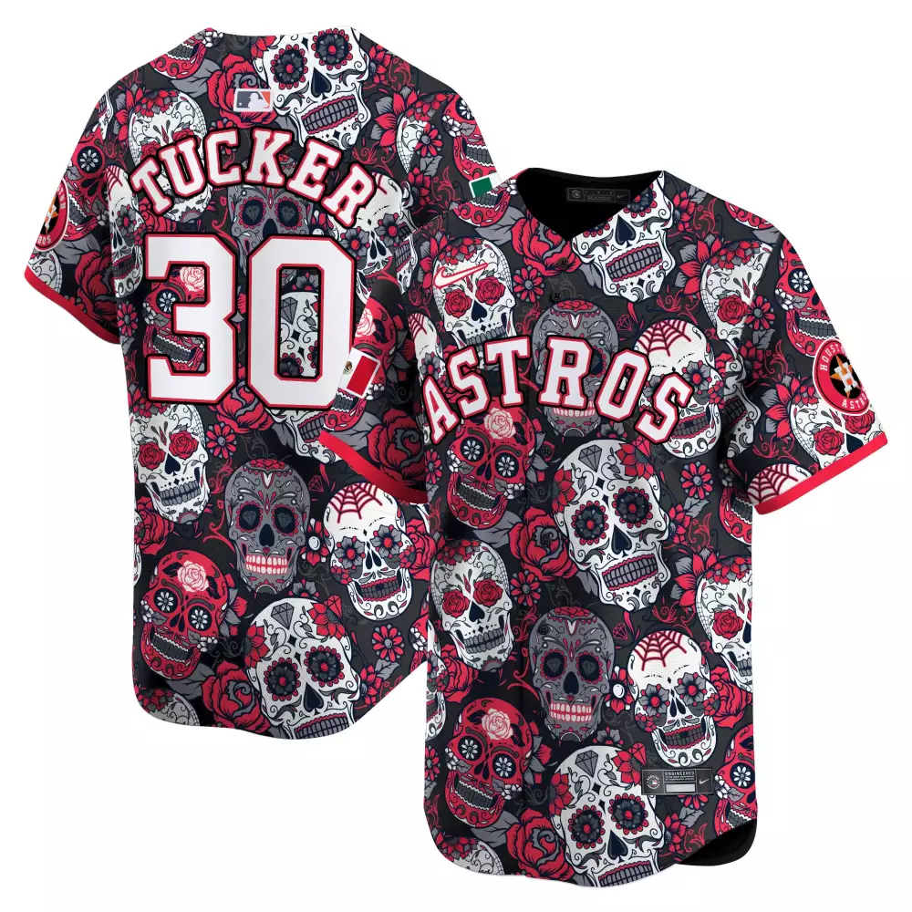 Kyle Tucker 30 Astros Jersey Black Day Of The Dead Men Sugar Skull Custom Design