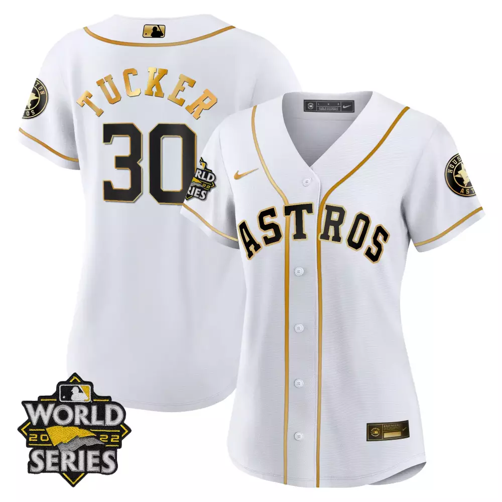 Kyle Tucker 30 Astros Jersey White 2022 World Series Men Gold Black Cool All Stitched