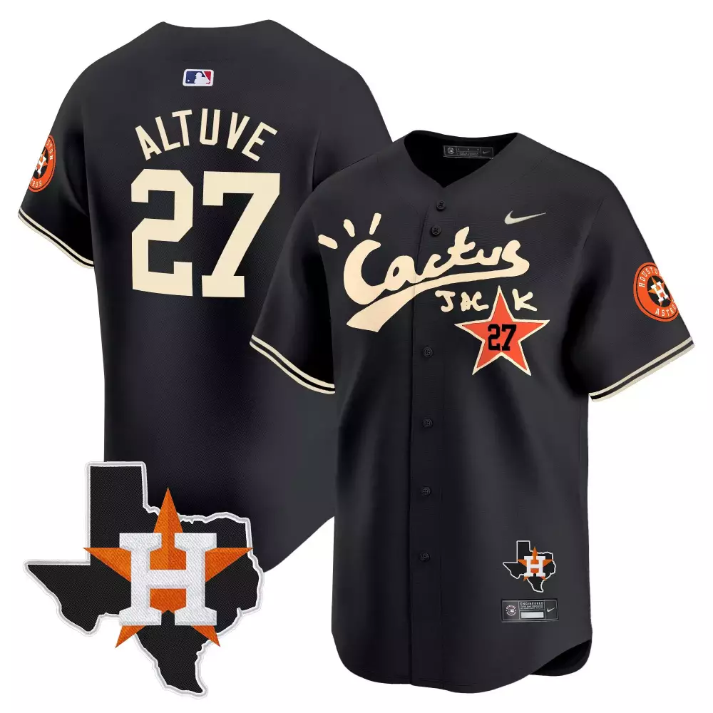 Jose Altuve 27 Houston Astros Jersey Black Cactus Jack 2023 Men Orange Tan White