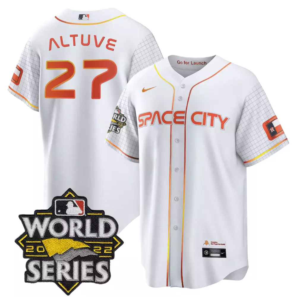 Jose Altuve 27 Houston Astros Jersey White Space City World Series 2022 Men Orange