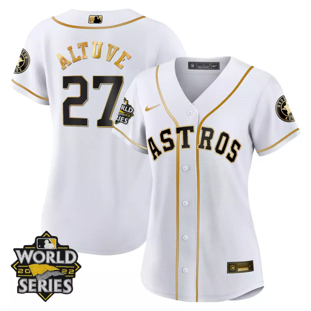 Jose Altuve 27 Astros Jersey White World Series 2022 Men Gold Black Cool All Stitched