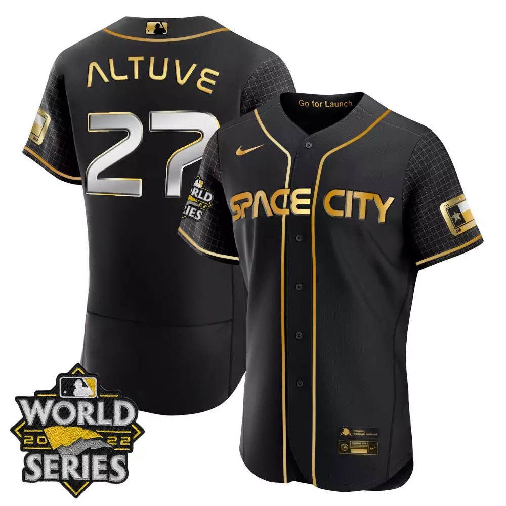 Jose Altuve 27 Houston Astros Jersey Black Space City World Series 2022 Men Gold
