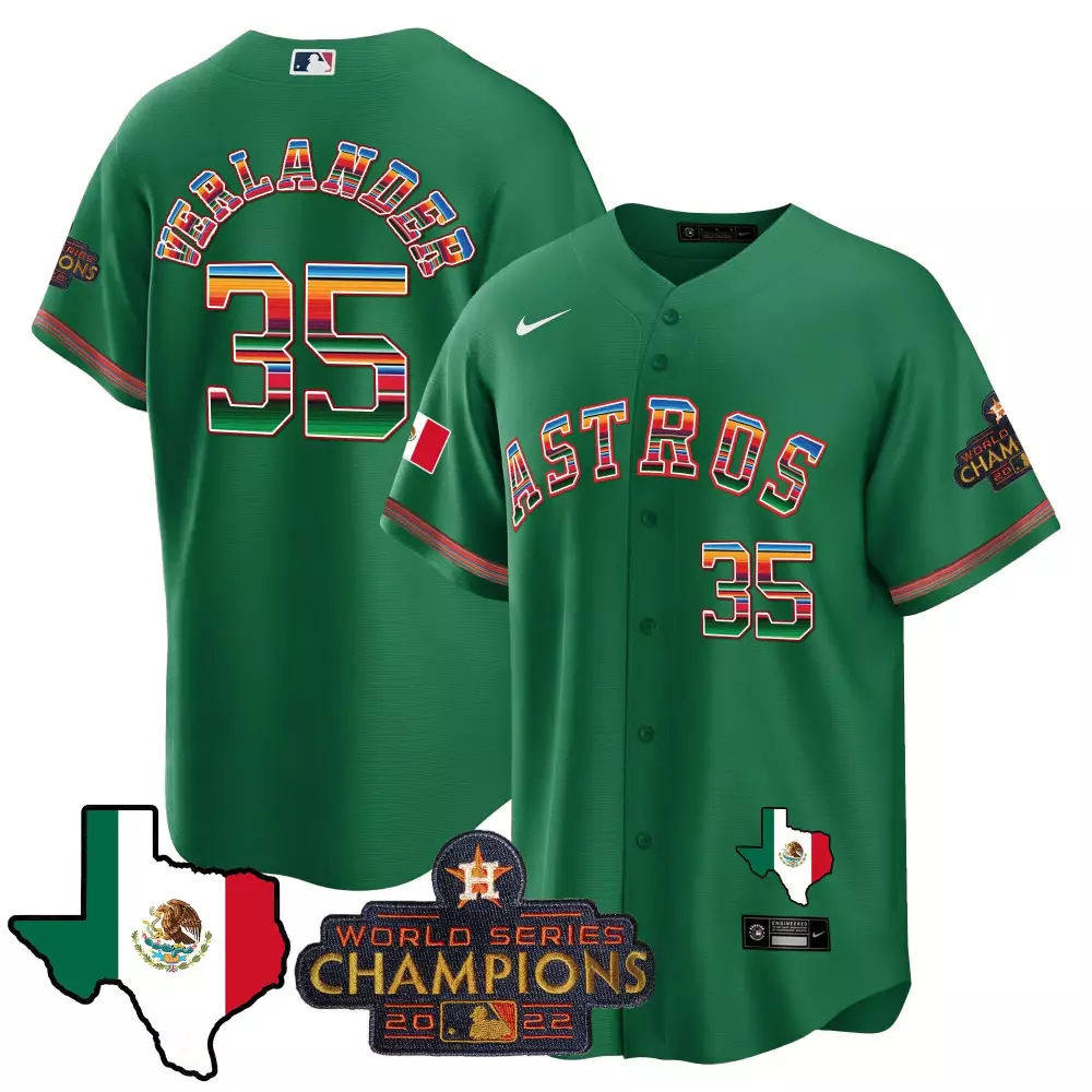 Justin Verlander 35 Astros Jersey Green Mexican Heritage World Series Champions 2022