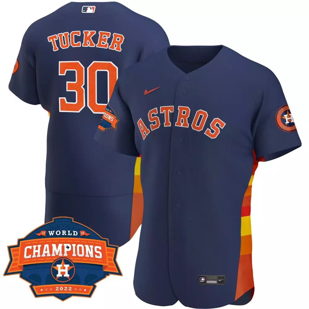 Kyle Tucker 30 Astros Jersey Navy World Series Champions 2022 Men Alternate Split Design