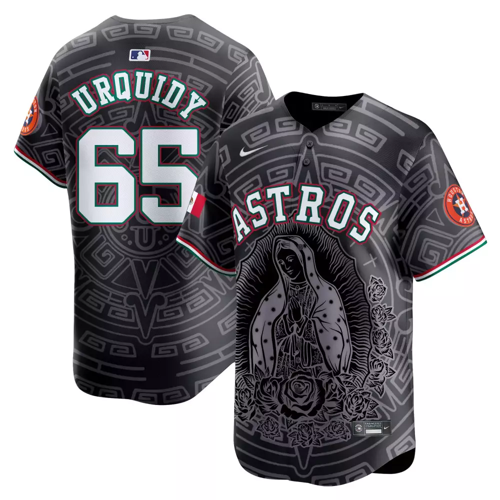 Jose Urquidy 65 Astros Jersey Black Day Of The Dead Men Custom Design White Green