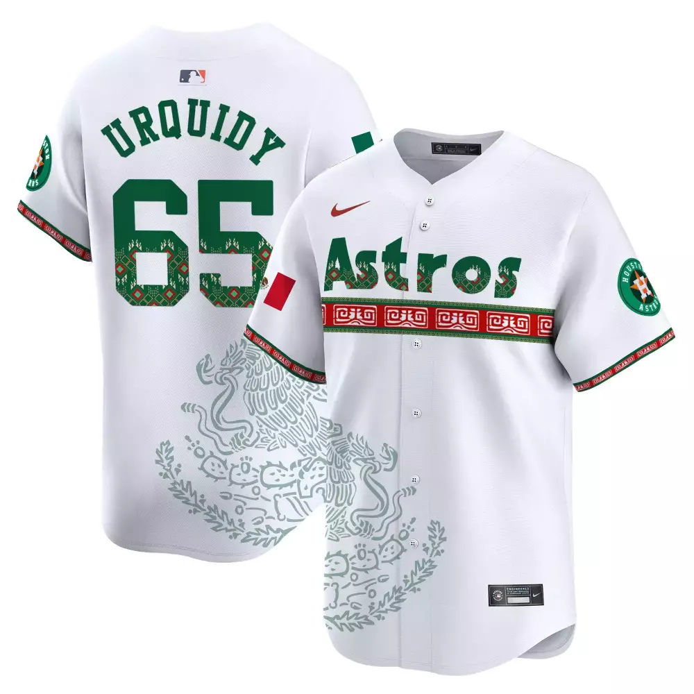 Jose Urquidy 65 Astros Jersey White Mexico Day Men Custom Design Green Red Vapor
