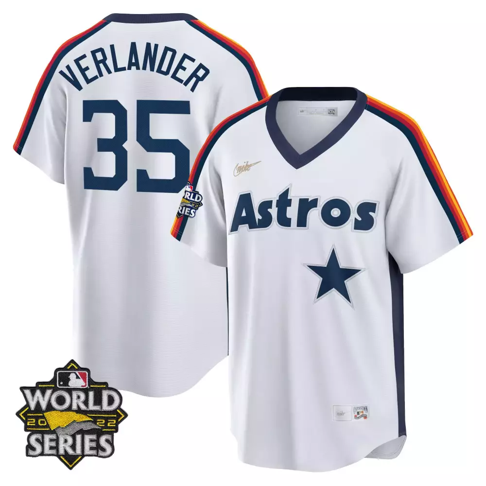Justin Verlander 35 Astros Jersey White 2022 World Series Men Navy Blue All Stitched
