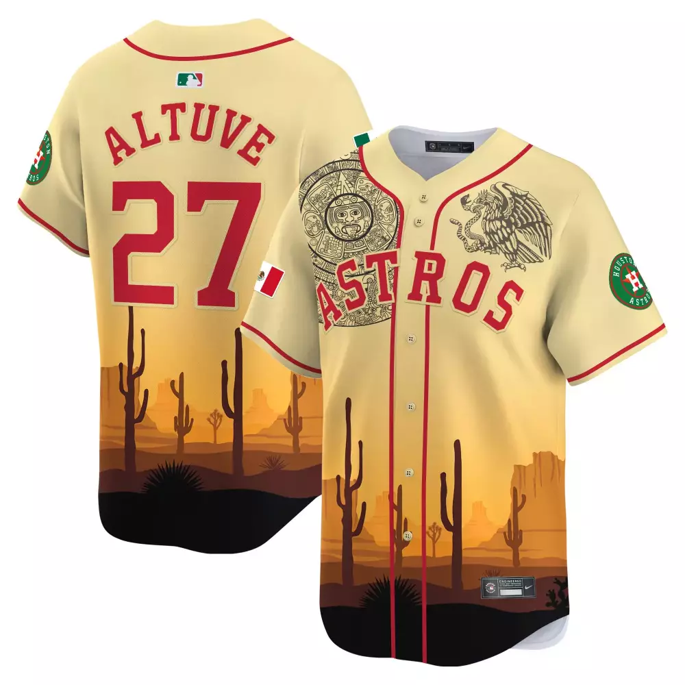 Jose Altuve 27 Astros Jersey Yellow City Connect Houston Mexico Flag 2023 Men Custom Design
