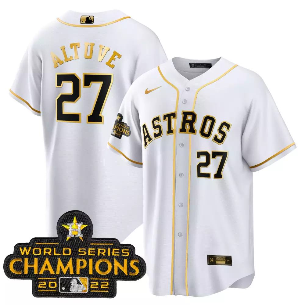 Jose Altuve 27 Astros Jersey White World Series Champions 2022 Men Gold Black Cool