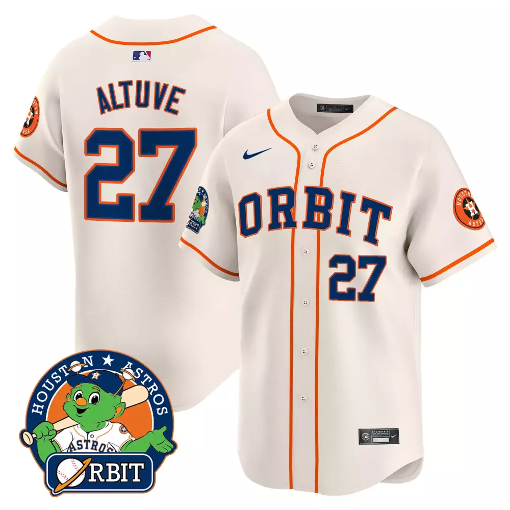 Jose Altuve 27 Houston Astros Jersey White Orbit Men Orange Blue Vapor Premier Limited