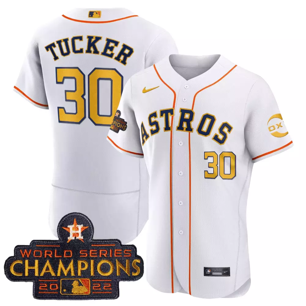 Kyle Tucker 30 Astros Jersey White 2022 World Series Champions Men Orange Navy Blue