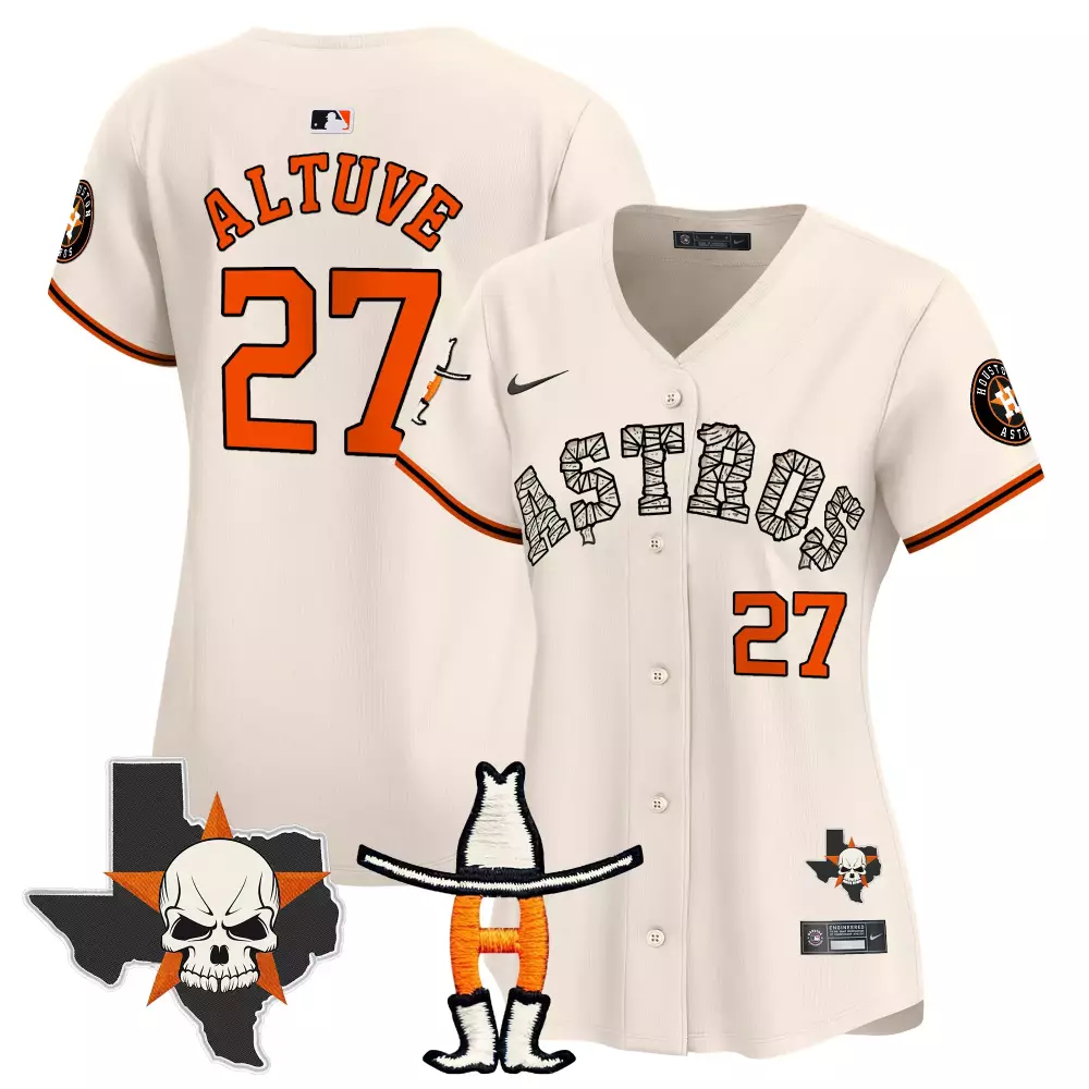 Jose Altuve 27 Astros Jersey Cream City Connect Texas Skull Cowboy Hat Boots Orange