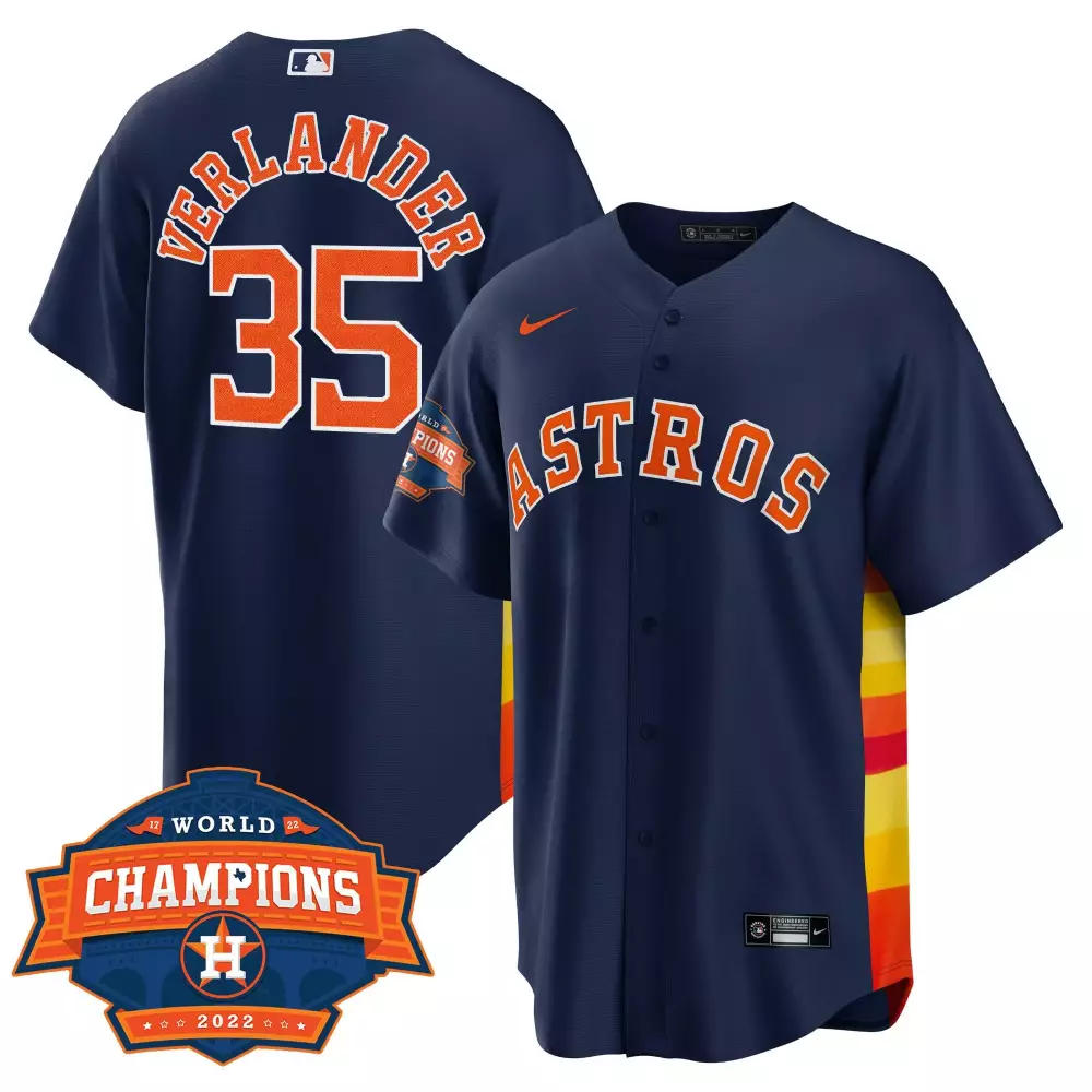 Justin Verlander 35 Astros Jersey Navy World Series Champions 2022 Men Orange Yellow