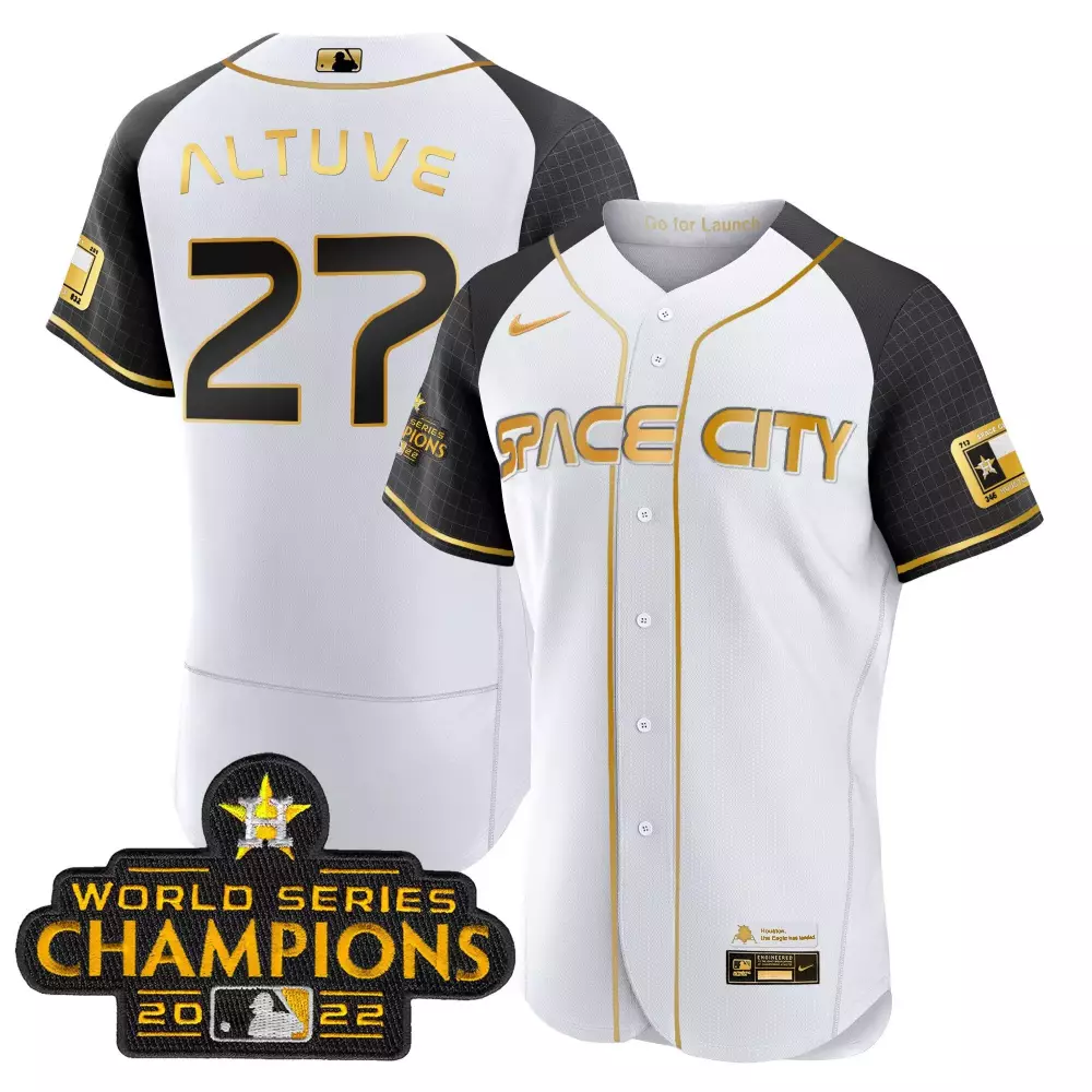 Jose Altuve 27 Houston Astros Jersey White Space City World Series Champions 2022