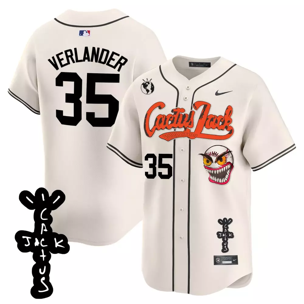 Justin Verlander 35 Astros Jersey Cream Cactus Jack 2023 Men Black Orange Vapor Premier
