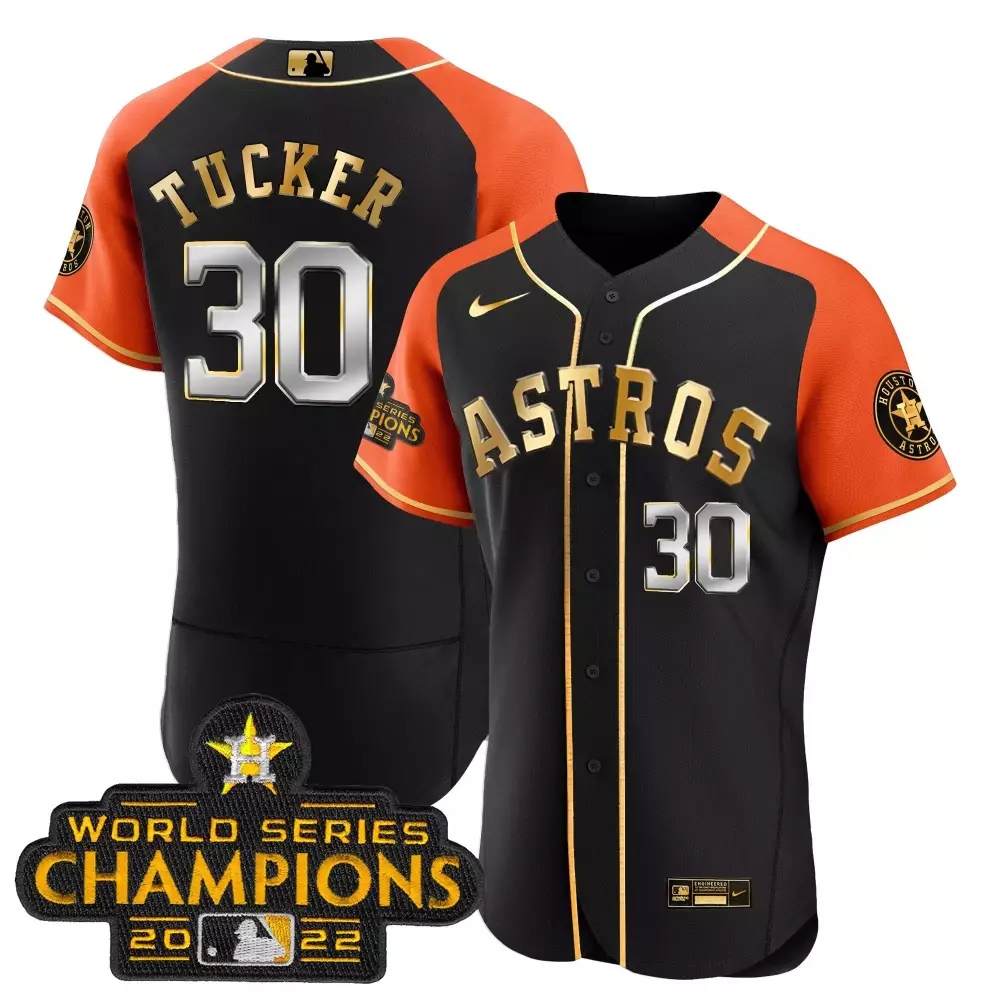 Kyle Tucker 30 Astros Jersey Black World Series Champions 2022 Men Orange Gold v2