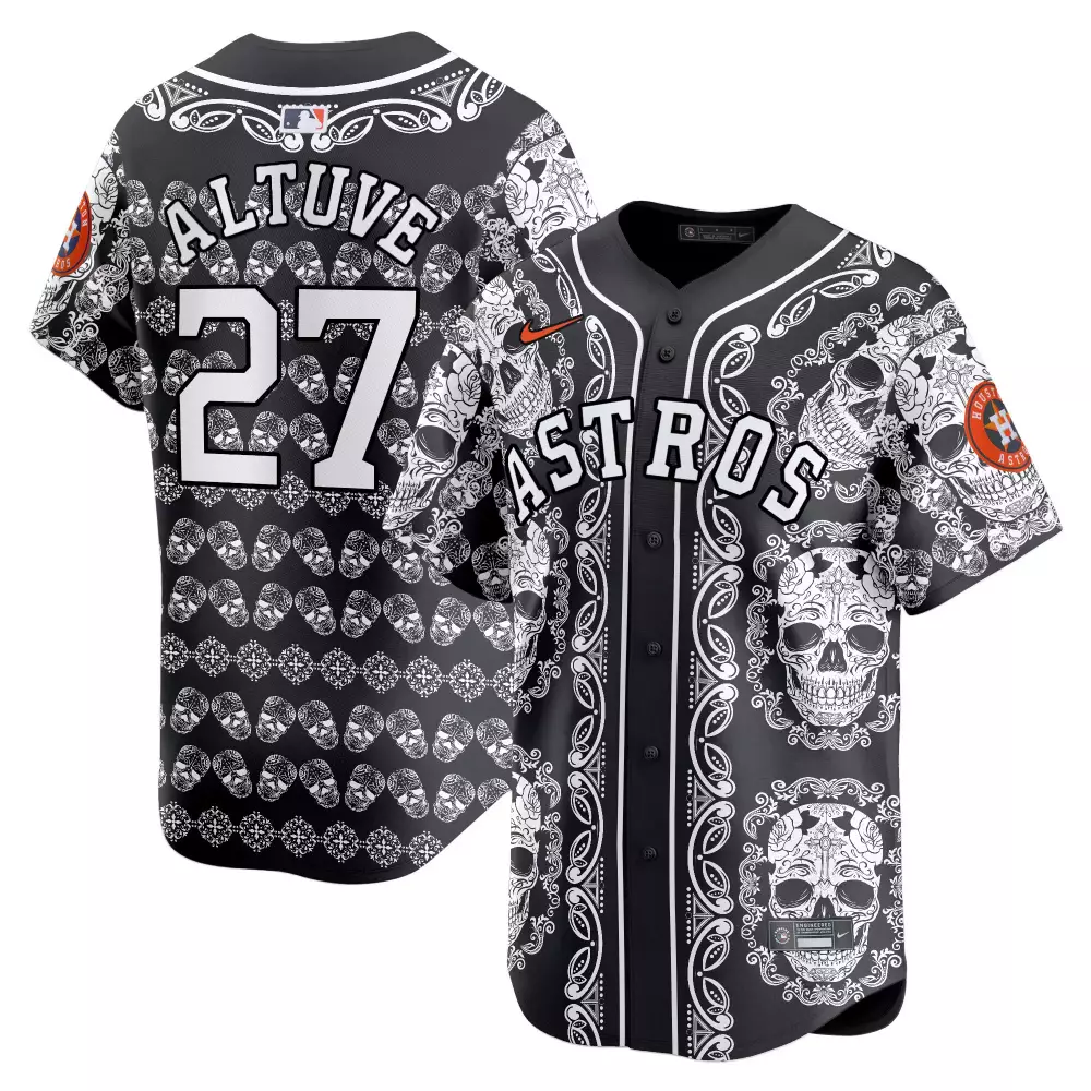 Jose Altuve 27 Astros Jersey Black Day Of The Dead Men Full Dye Inverted Custom Design