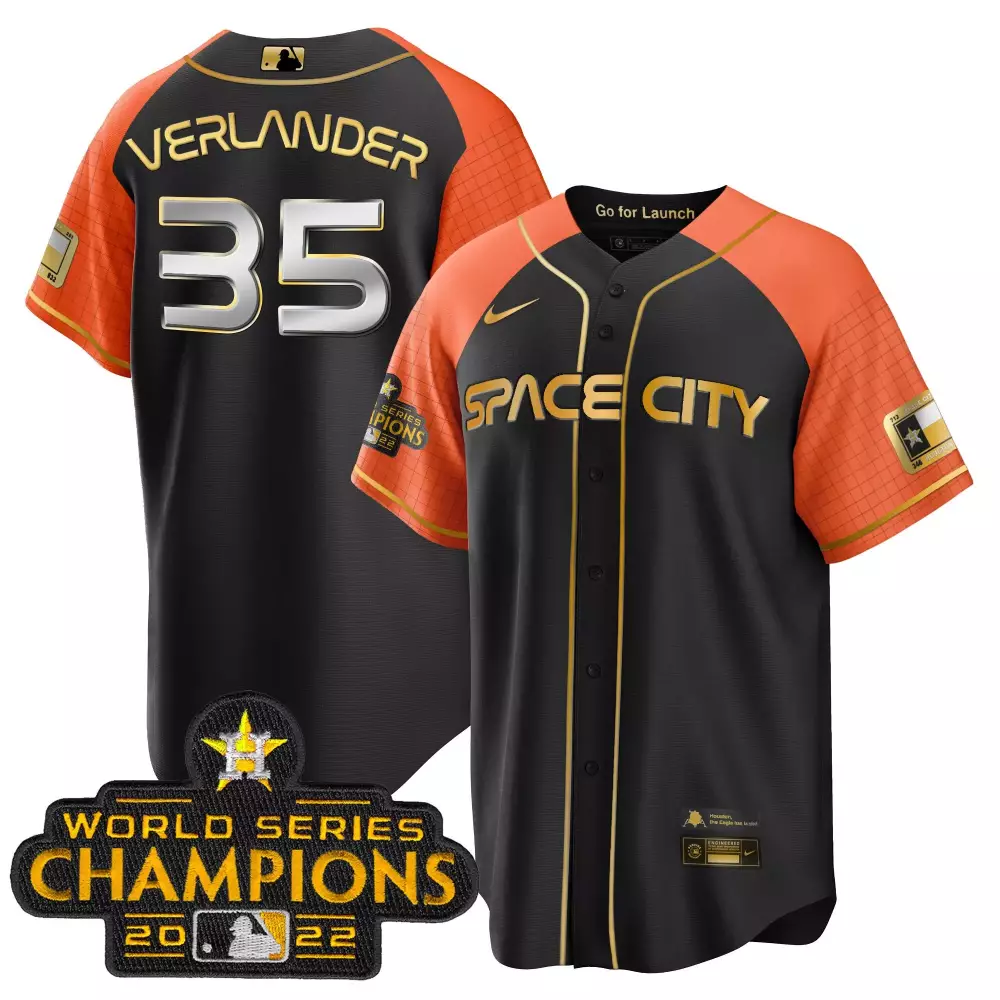 Justin Verlander 35 Jersey Black Space City Houston Astros World Series Champions 2022
