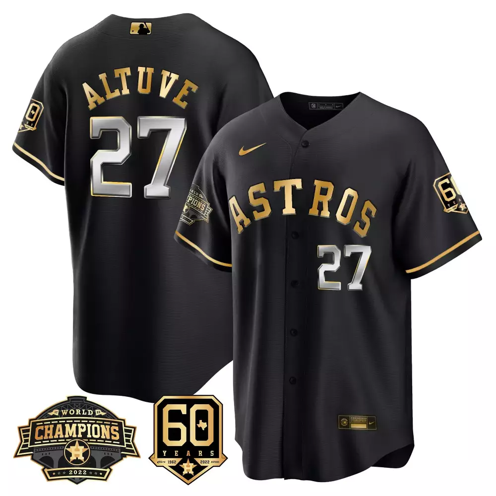 Jose Altuve 27 Astros Jersey Black 2022 World Series Champions 60 Years 1962-2022