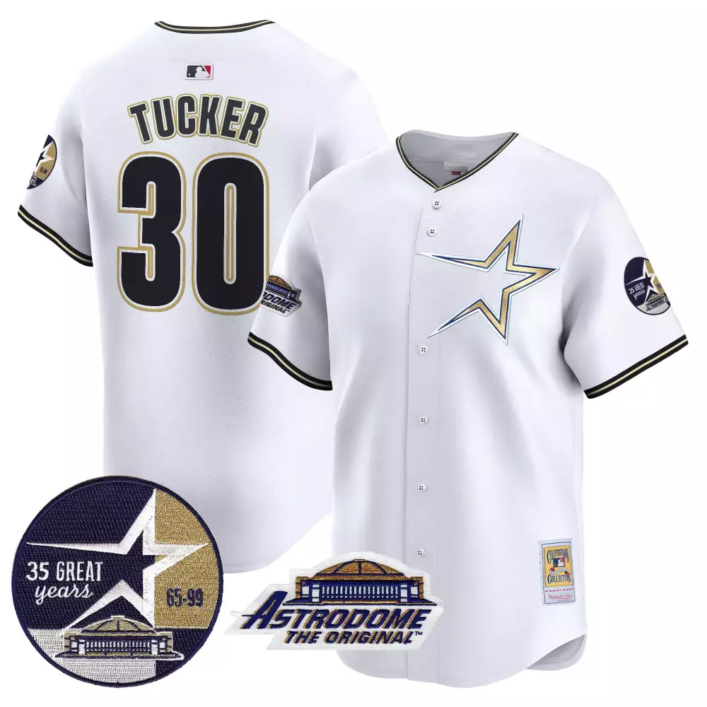 Kyle Tucker 30 Astros Jersey White Astrodome Original Men Gold Navy Throwback Vapor