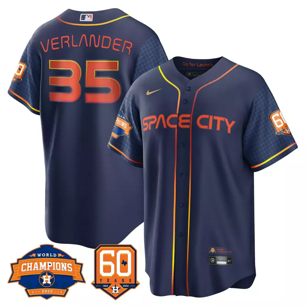 Justin Verlander 35 Jersey Navy City Connect Houston Astros World Champions 2022 60 Years 1962-2022
