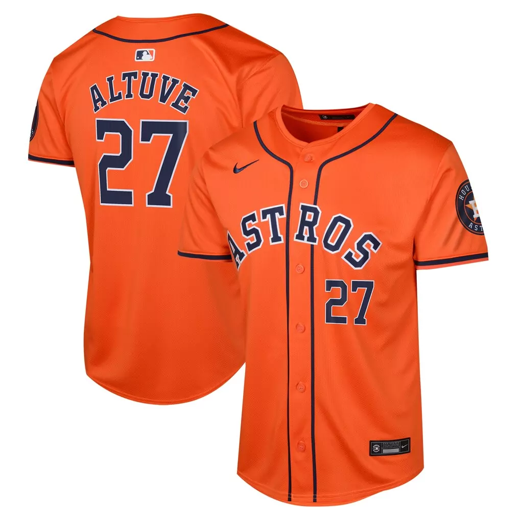 Jose Altuve 27 Astros Jersey Orange Men Navy Blue Alternate Limited