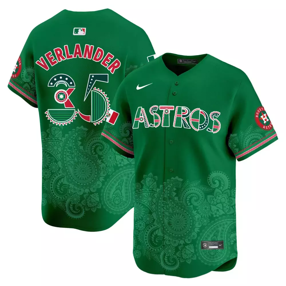 Justin Verlander 35 Astros Jersey Green Men Custom Design Red White Dark Vapor Premier
