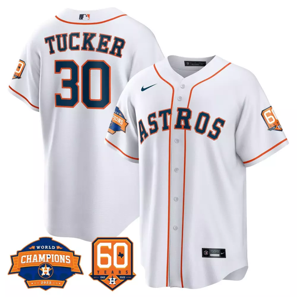 Kyle Tucker 30 Astros Jersey White World Champions 2022 60 Years 1962-2022 Men Orange