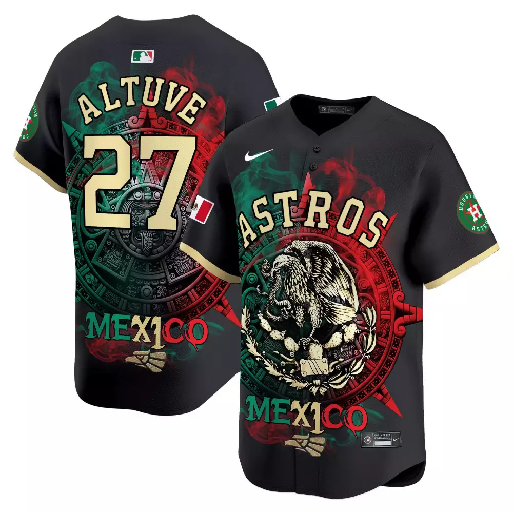 Jose Altuve 27 Astros Jersey Black Mexico City Series Flag 2023 Men Player Custom Design