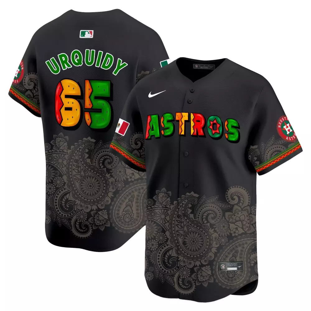 Jose Urquidy 65 Astros Jersey Black Day Of The Dead Mexico Flag Men Alternate Custom Design