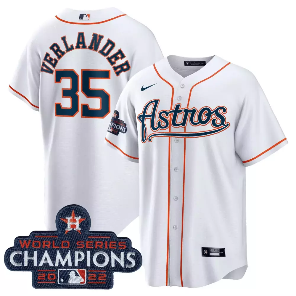 Justin Verlander 35 Astros Jersey White World Series Champions 2022 Men Orange Navy
