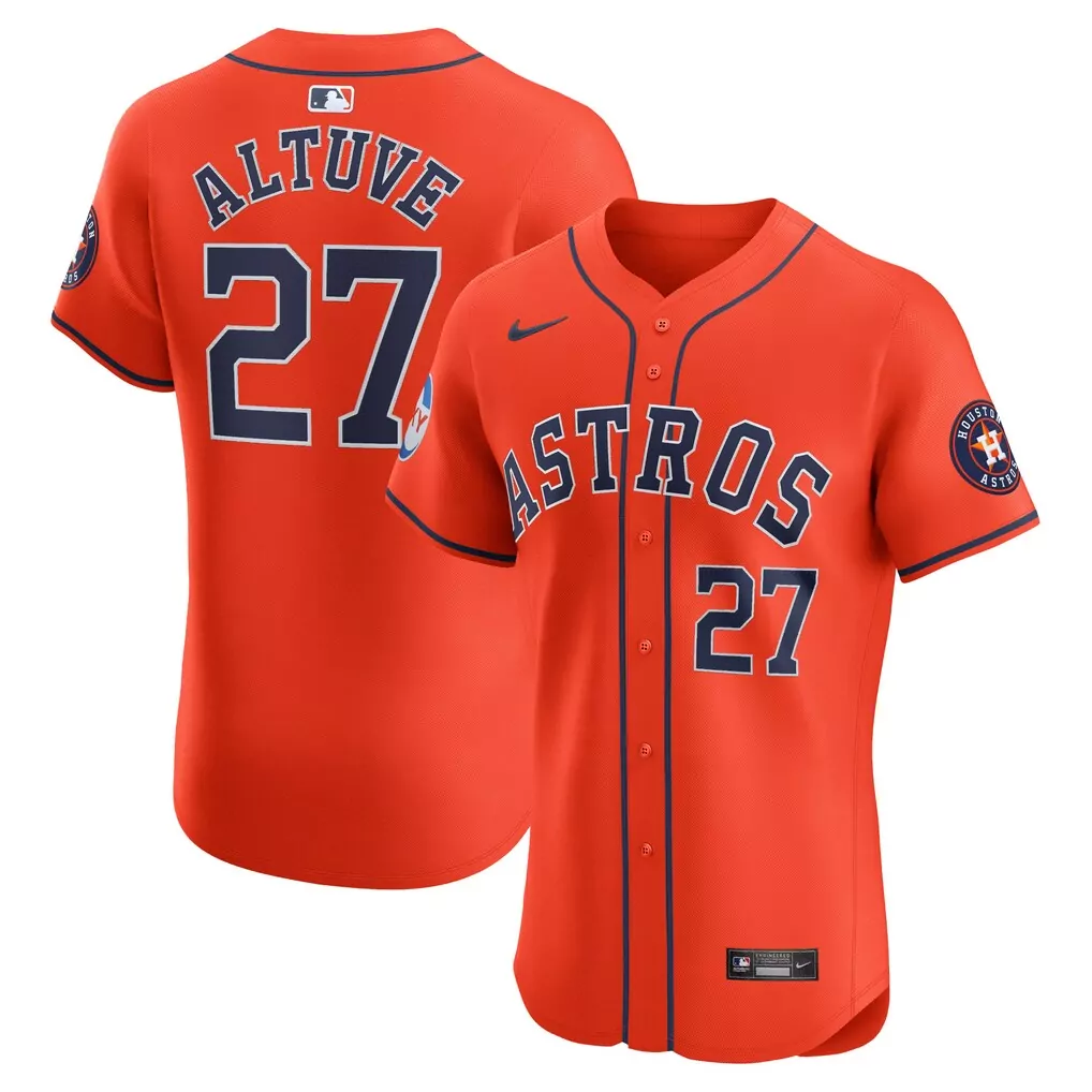 Jose Altuve 27 Houston Astros Jersey Orange Men Navy Blue Alternate Elite