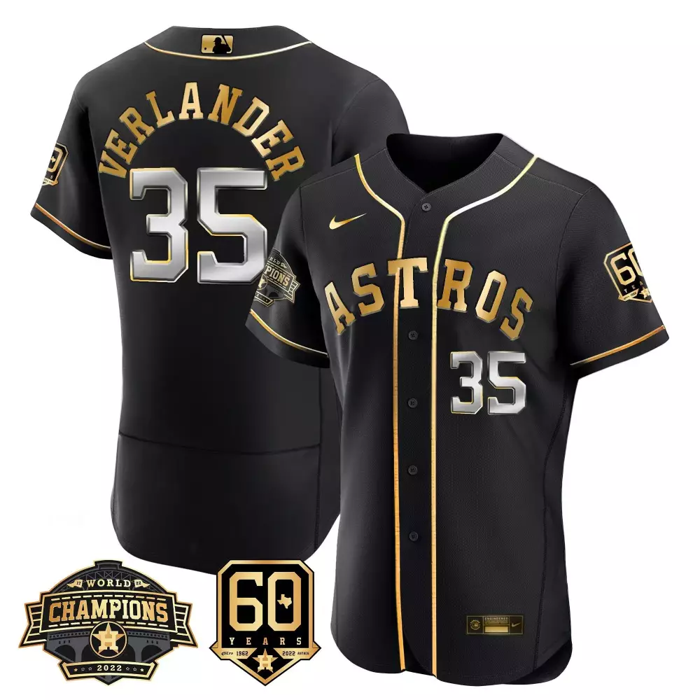 Justin Verlander 35 Astros Jersey Black World Series Champions 2022 60 Years 1962-2022