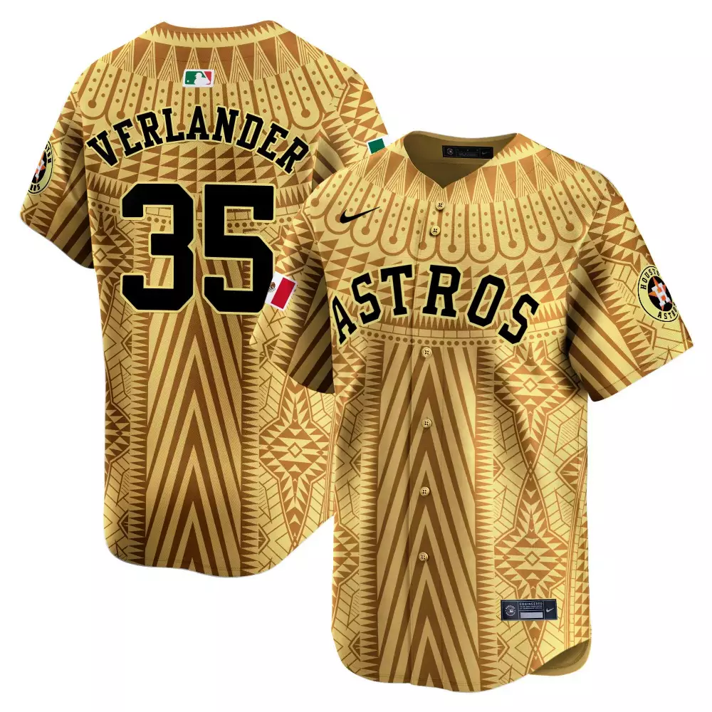 Justin Verlander 35 Astros Jersey Gold City Connect Mexico Flag Houston Men Custom Design