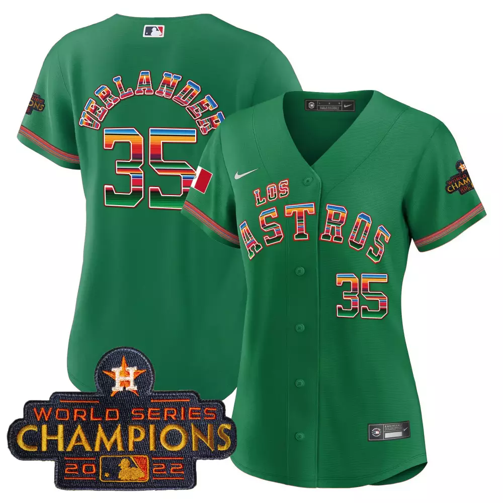 Justin Verlander 35 Los Astros Jersey Green World Series Champions 2022 Split Design
